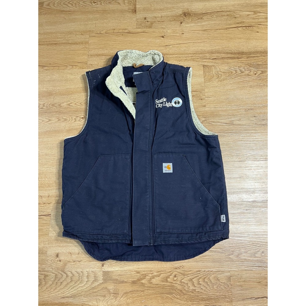 Carhartt FR Vest Men's M Navy Sherpa Lined Flame Resistant Seattle City Light